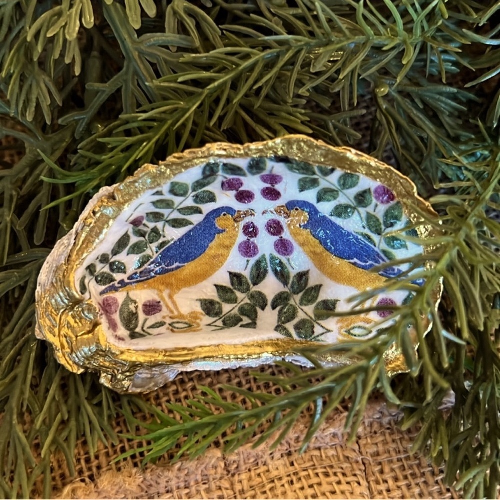 Handmade Découpage Botanical Oyster Trinket Dish